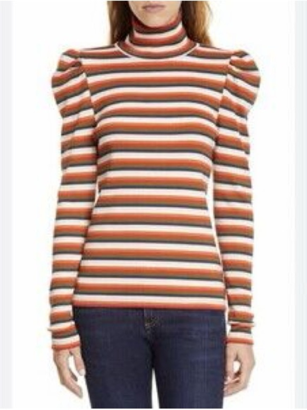 Veronica Beard Cedar Turtle Neck Long Sleeve Top In Multi Stripe Size M